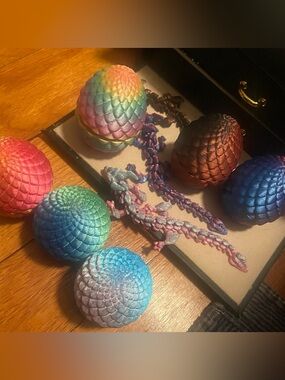 Handcrafted Multicolor Dragon Egg Home Accent Set 6 Eggs And 6 Dragons
